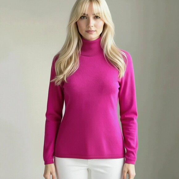 Lord & Taylor Women's Pink Barbiecore Cashmere Turtleneck Sweater Size Small - Picture 12 of 12